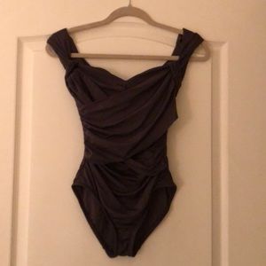 Badgley Mischka one piece ruched bathing suit.